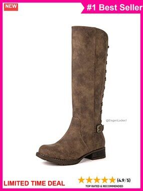 Quilted Faux Leather Knee High Boots Lace-Up Detail Low Heel